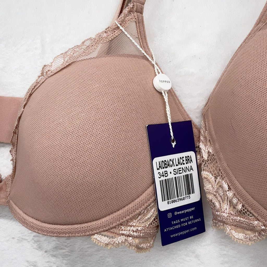 Pepper Laidback Bra 34B Womens Lot 2 Sienna Rose Lace Trim Laid Back New NWT
