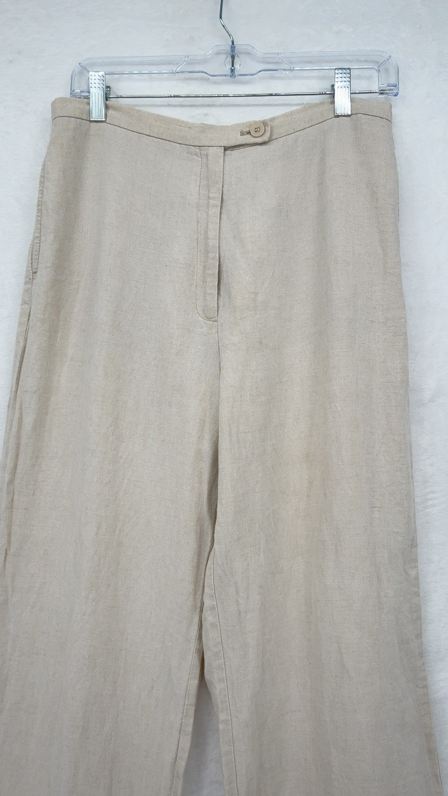 Eddie Bauer 100% Linen Pants 12 Womens Beige Tan Straight Leg