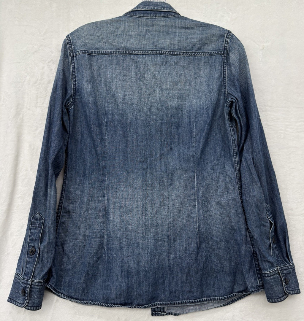 LL Bean Signature Denim Shirt Womens 2 Blue Long Sleeve Button Down