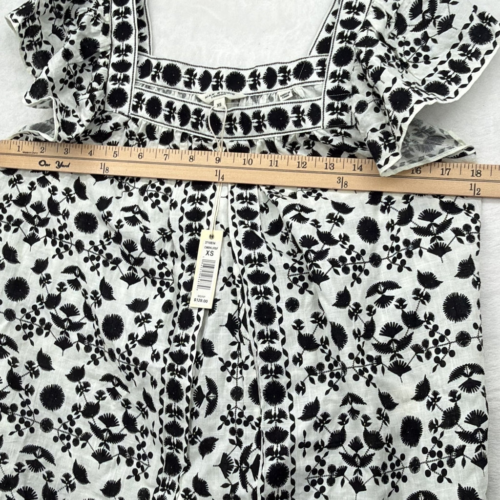 Max Studio London Top XS Flutter Sleeve White Black Floral Embroidered New NWT