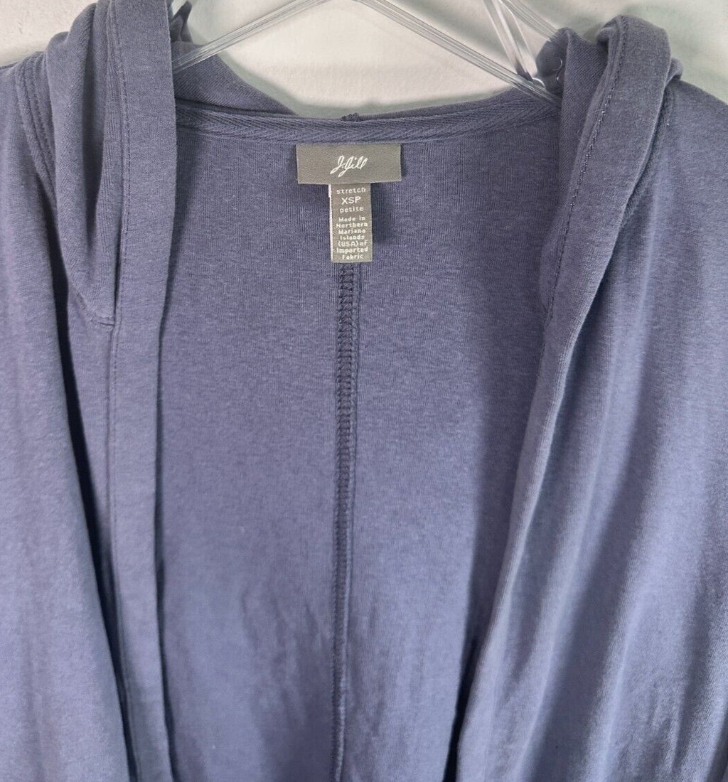 J Jill Jacket XS Petite Open Front Knit Hooded Lightweight Cardigan Blue