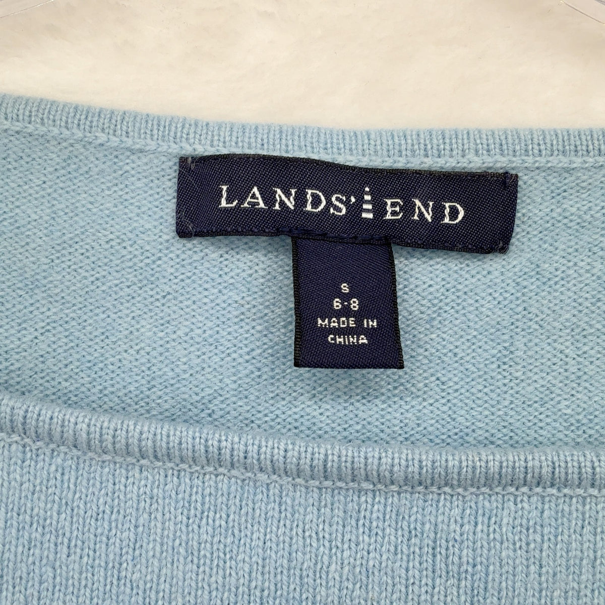 Lands End 100% Cashmere Sweater Small Womens Light Blue 3/4 Sleeve