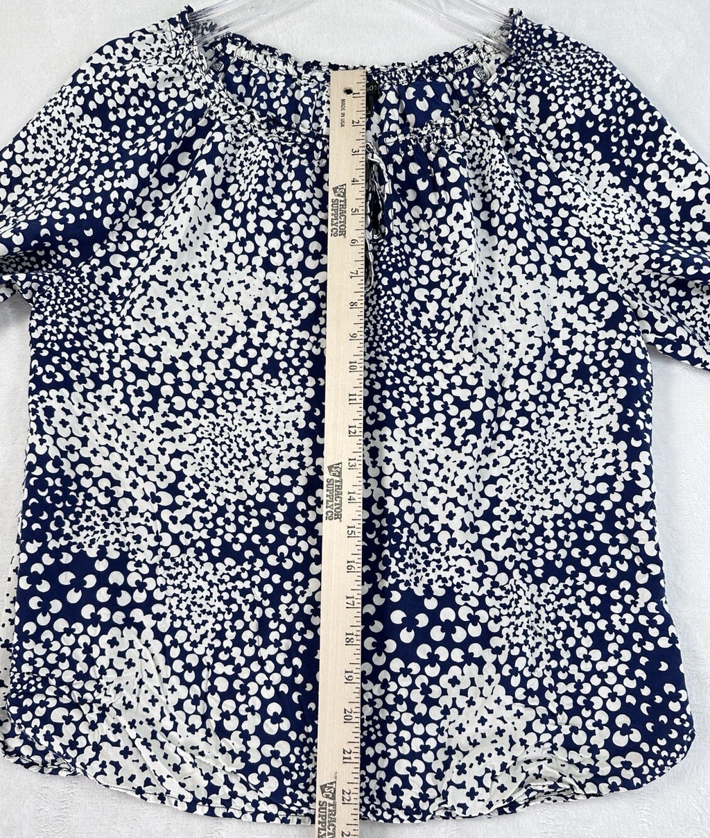 Talbots Medium Top Blue Blouse Abstract Clover Lightweight Rayon Womens Shirt