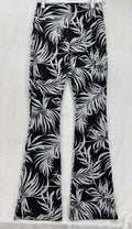Zara Pants Medium Women Pull On Black White Tropical Jacquard High Waist Flare