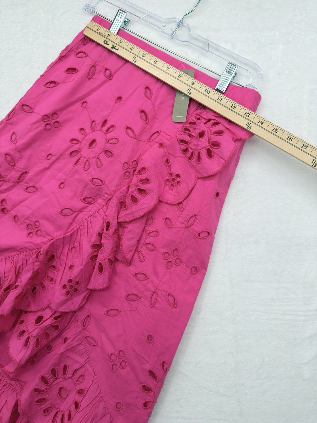 J Crew XS Midi Skirt Bright Pink Wrap 100% Cotton Ruffle Front Eyelet Womens New