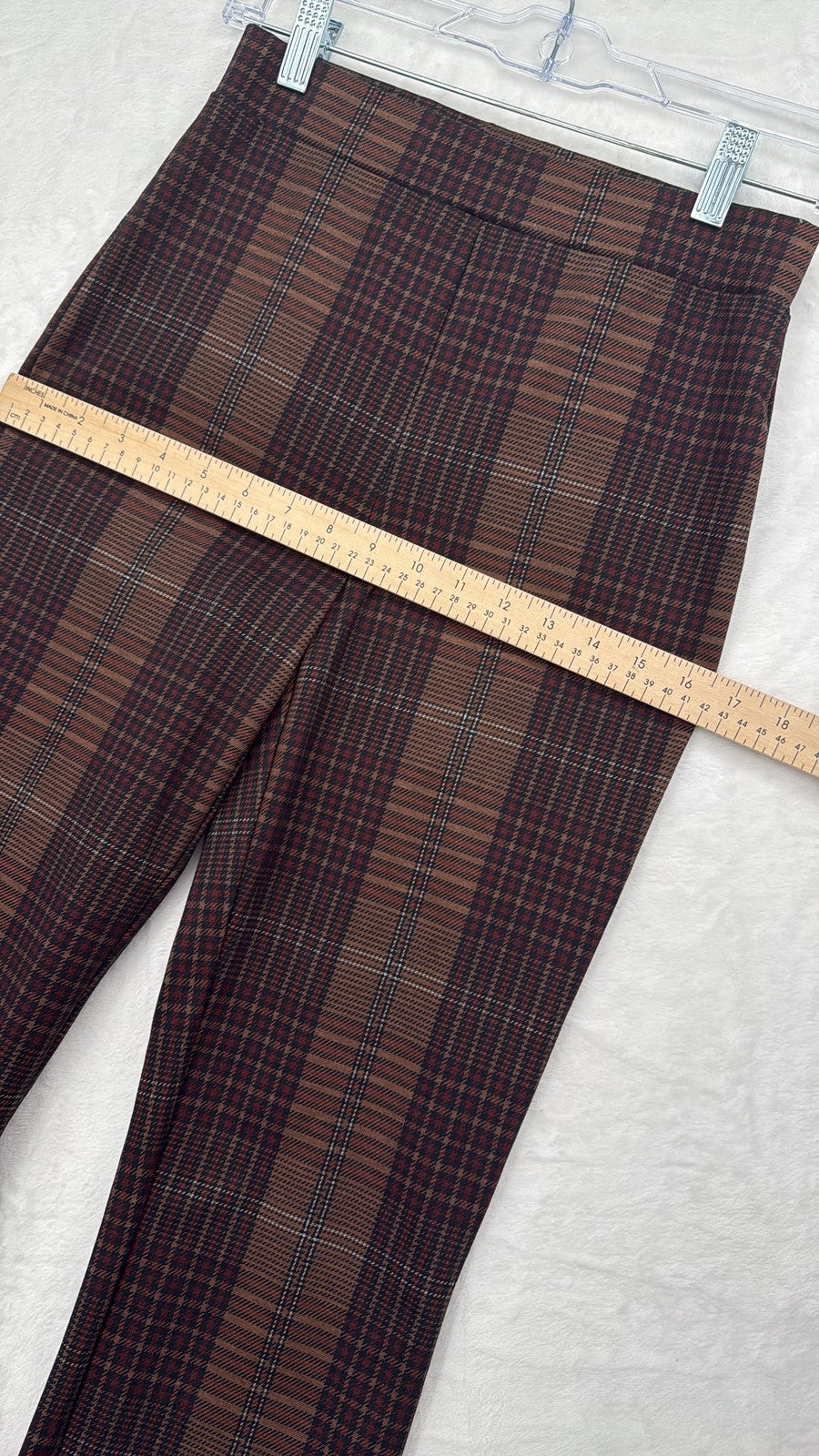 Sanctuary Anthropologie Pull On Pants XS Women Brown Plaid Stretch Straight Slim