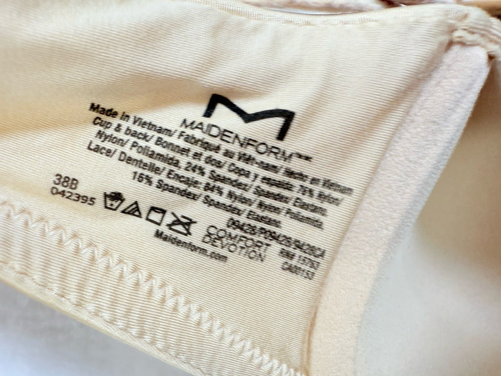 Maidenform Bra 38B Beige Full Coverage Padded Lace Trim 042395