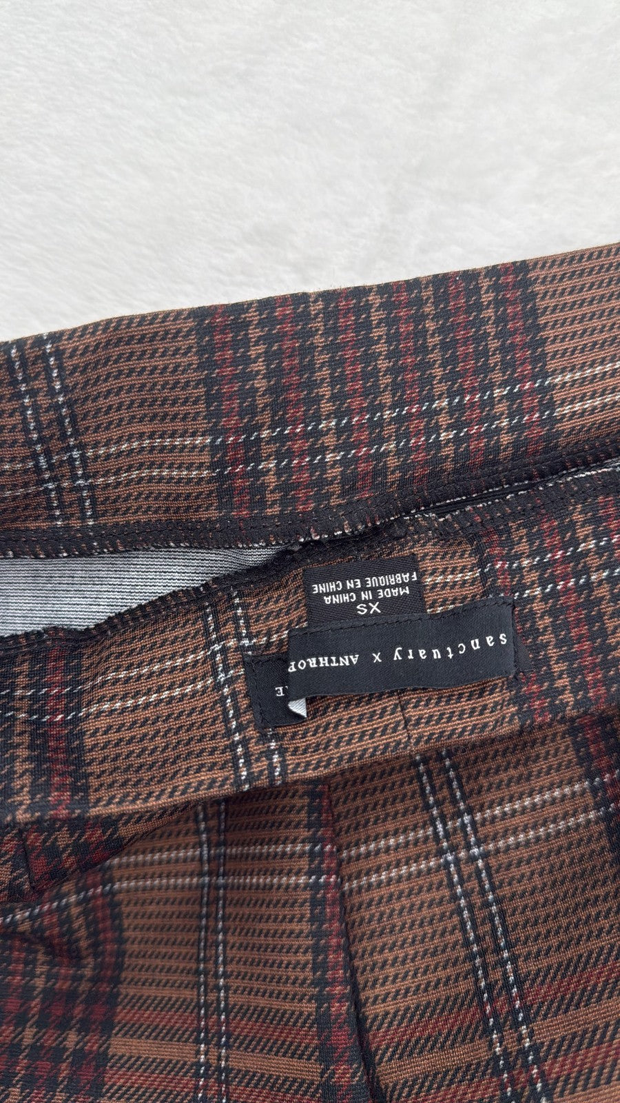 Sanctuary Anthropologie Pull On Pants XS Women Brown Plaid Stretch Straight Slim