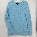 Lands End Cable Knit Drifter Sweater Medium Womens Aqua Blue 100% Cotton Tops