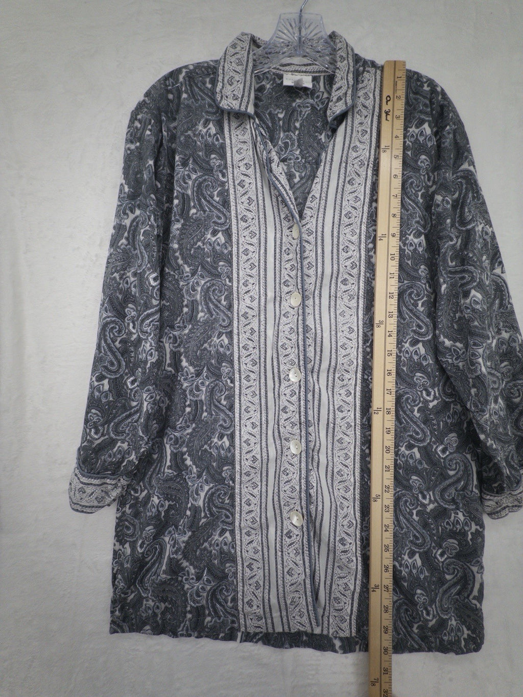Handprint Tunic 100% Cotton Medium Women Gray Button Up Shirt Medium Boho India