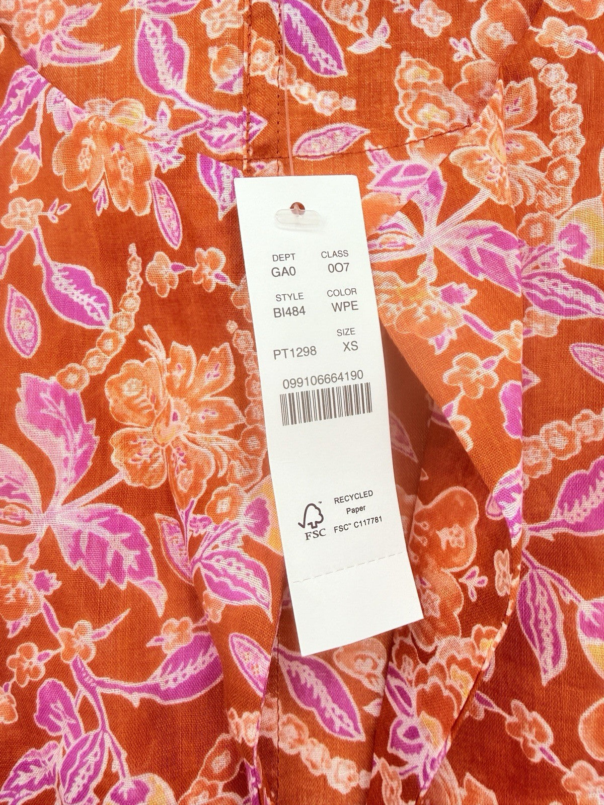 J Crew Tunic Top XS Long Sleeve Ramie Block Print Orange Floral Womens New NWT