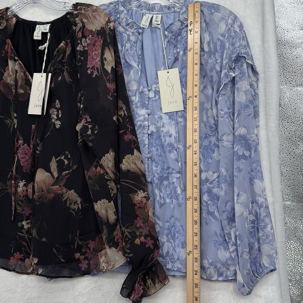 Joie Womens Tops Small Long Sleeve Blue Black Floral Print Blouse Lot New NWT