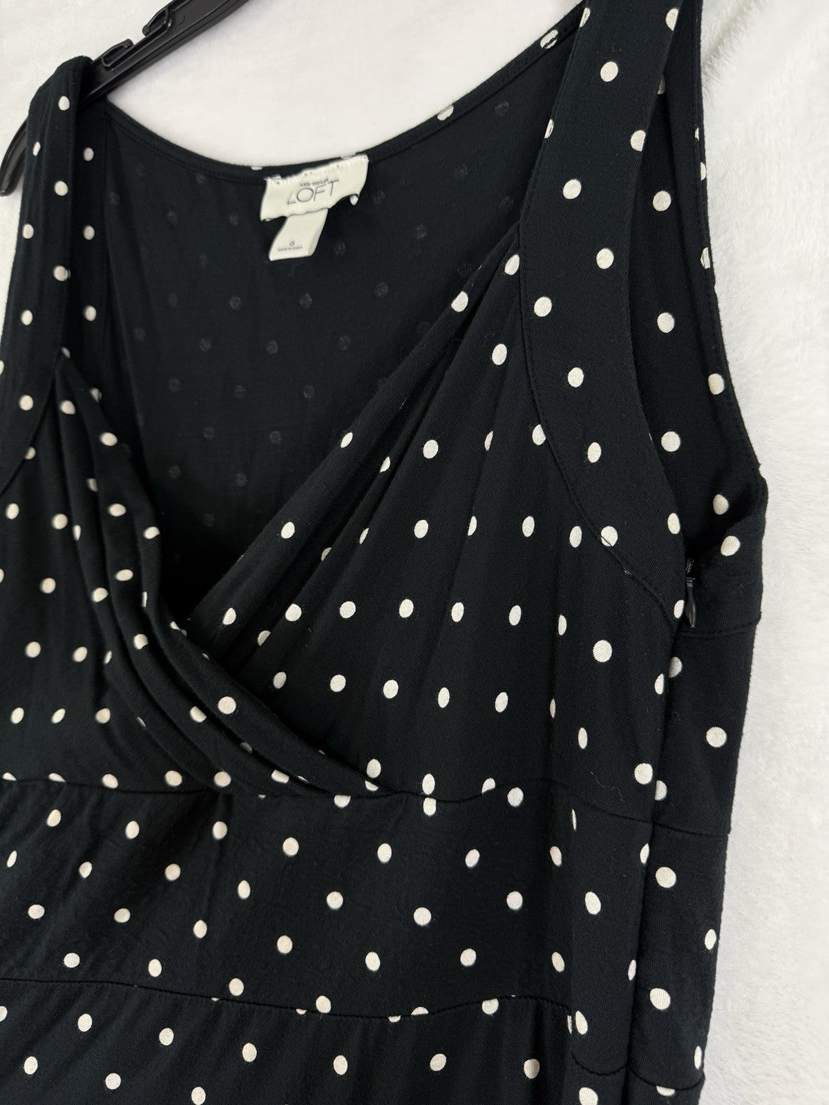 Ann Taylor LOFT Dress 6 Black White Polka Dot Jersey Knit Womens