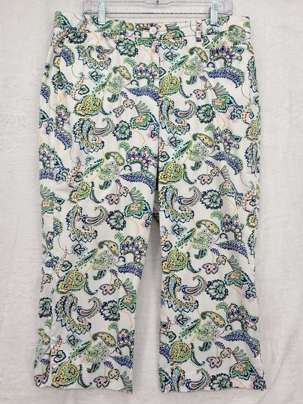 Talbots Perfect Skimmer Pants 12 Curvy White Paisley Print Womens Cropped