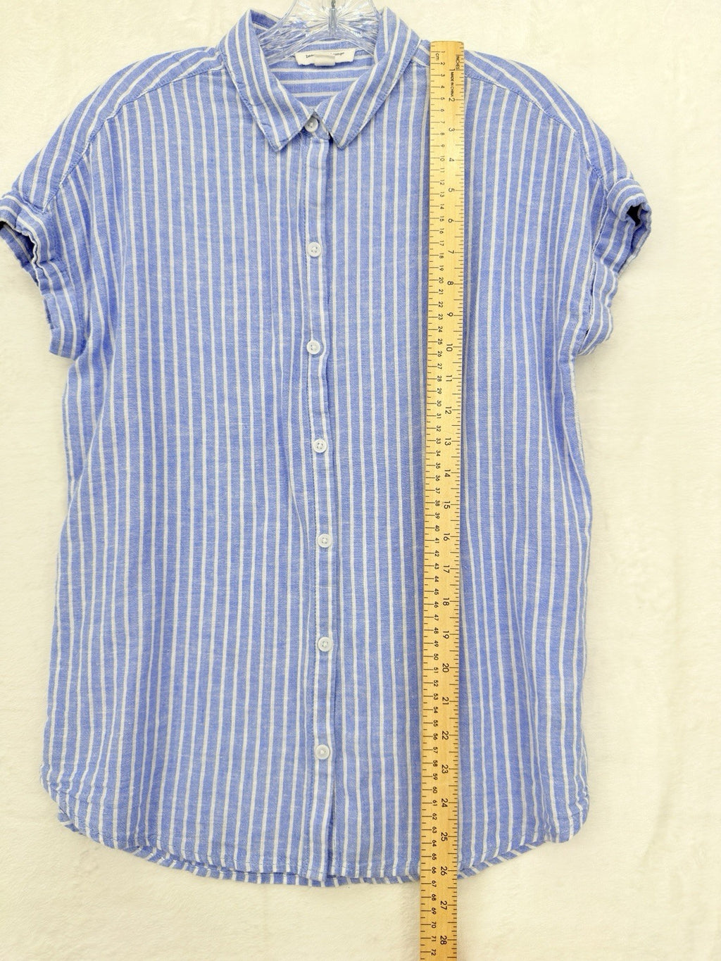 Beach Lunch Lounge Top Small Women Blue Linen Blend Short Sleeve Button Up Shirt