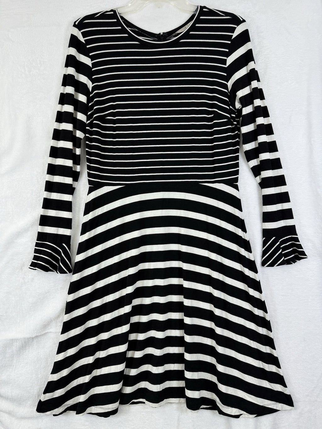 Ann Taylor LOFT Dress 6 Long Sleeve Jersey Knit Black White Striped  Women