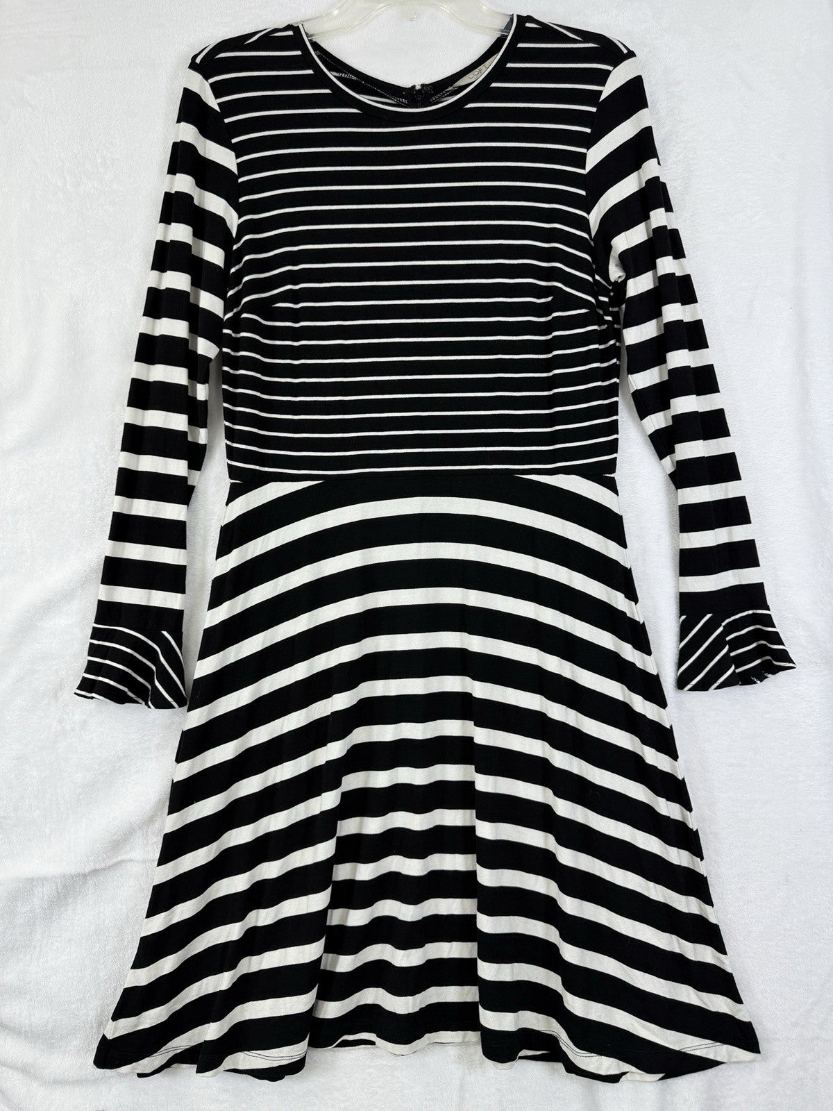 Ann Taylor LOFT Dress 6 Long Sleeve Jersey Knit Black White Striped  Women