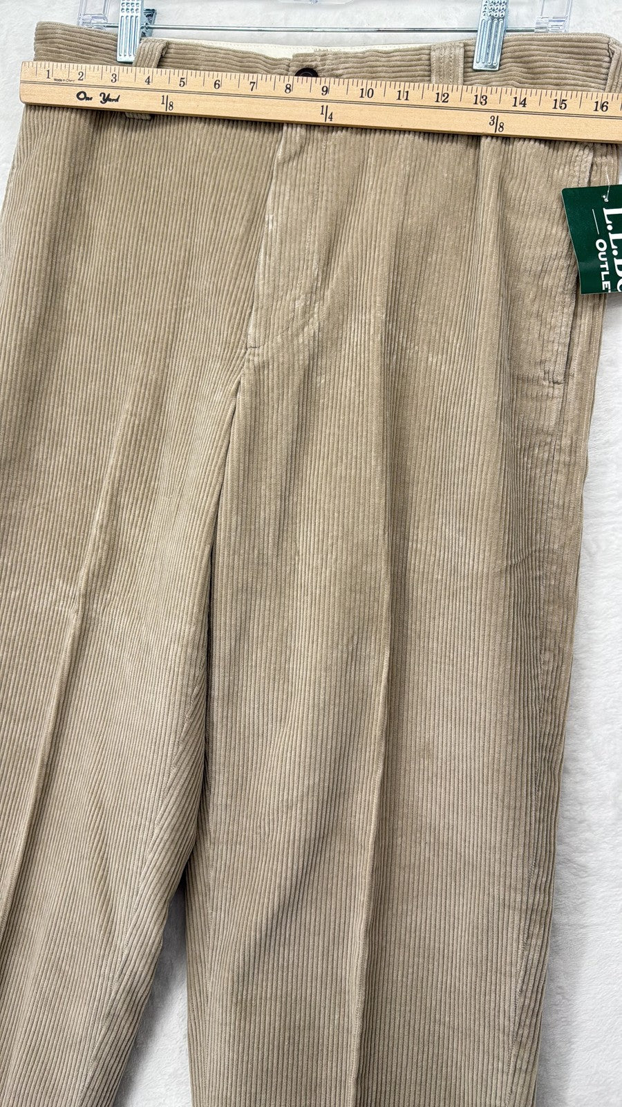 LL Bean Corduroy Pants 32 Mens 32x28 Country Tan Beige Flat Front New NWT