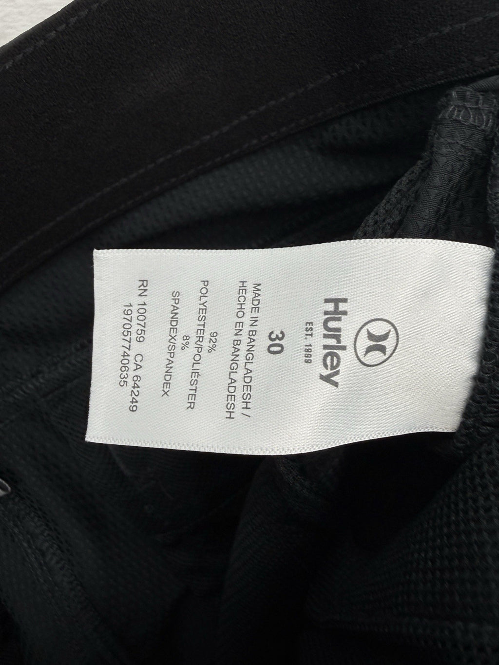 Hurley Men's Trek Hybrid Shorts 30 Black 9.5” Water Repellent Hiking