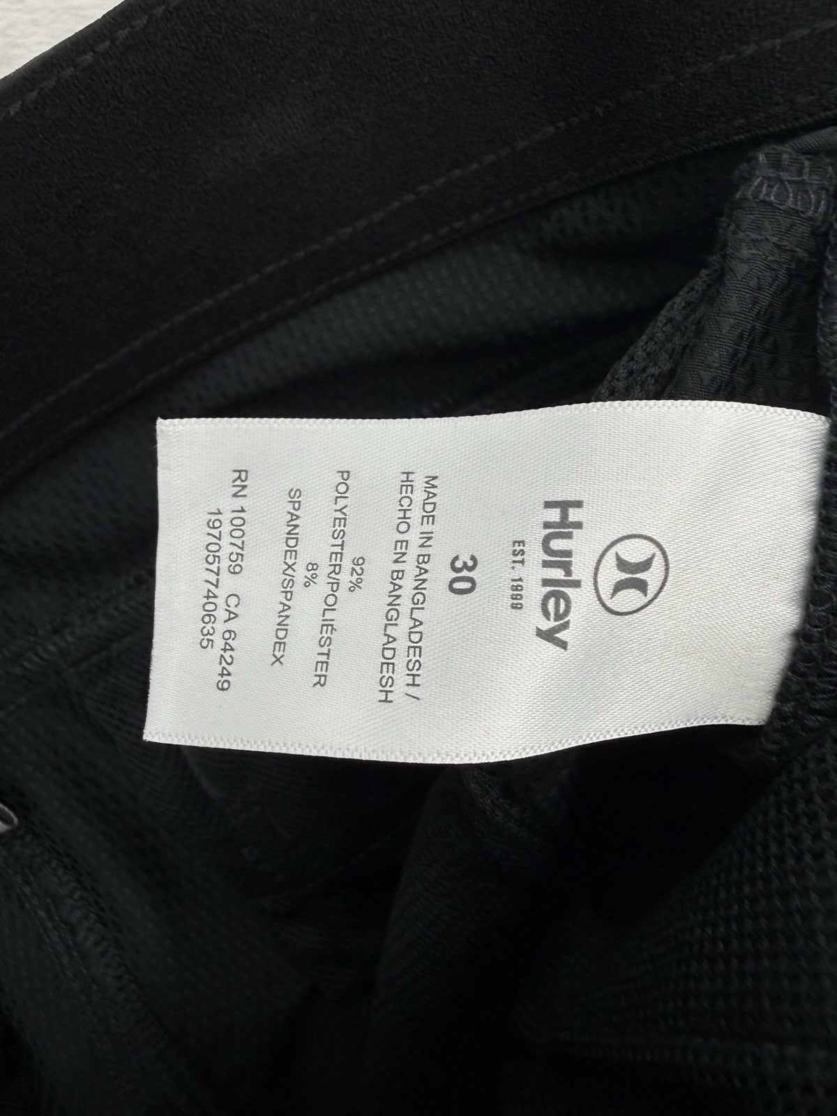 Hurley Men's Trek Hybrid Shorts 30 Black 9.5” Water Repellent Hiking