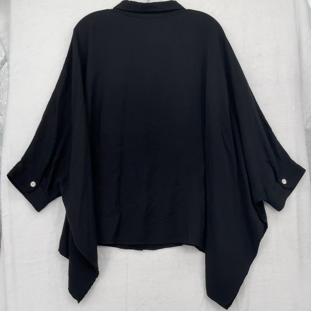 Marla Wynne 1X Top Black Dolman Lagenlook  Art To Wear Button Down Shirt Womens