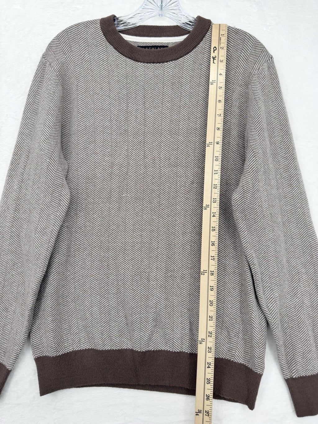 Lachlan Sweater Medium Mens Crew Neck Brown Herringbone Knit Pullover Preppy