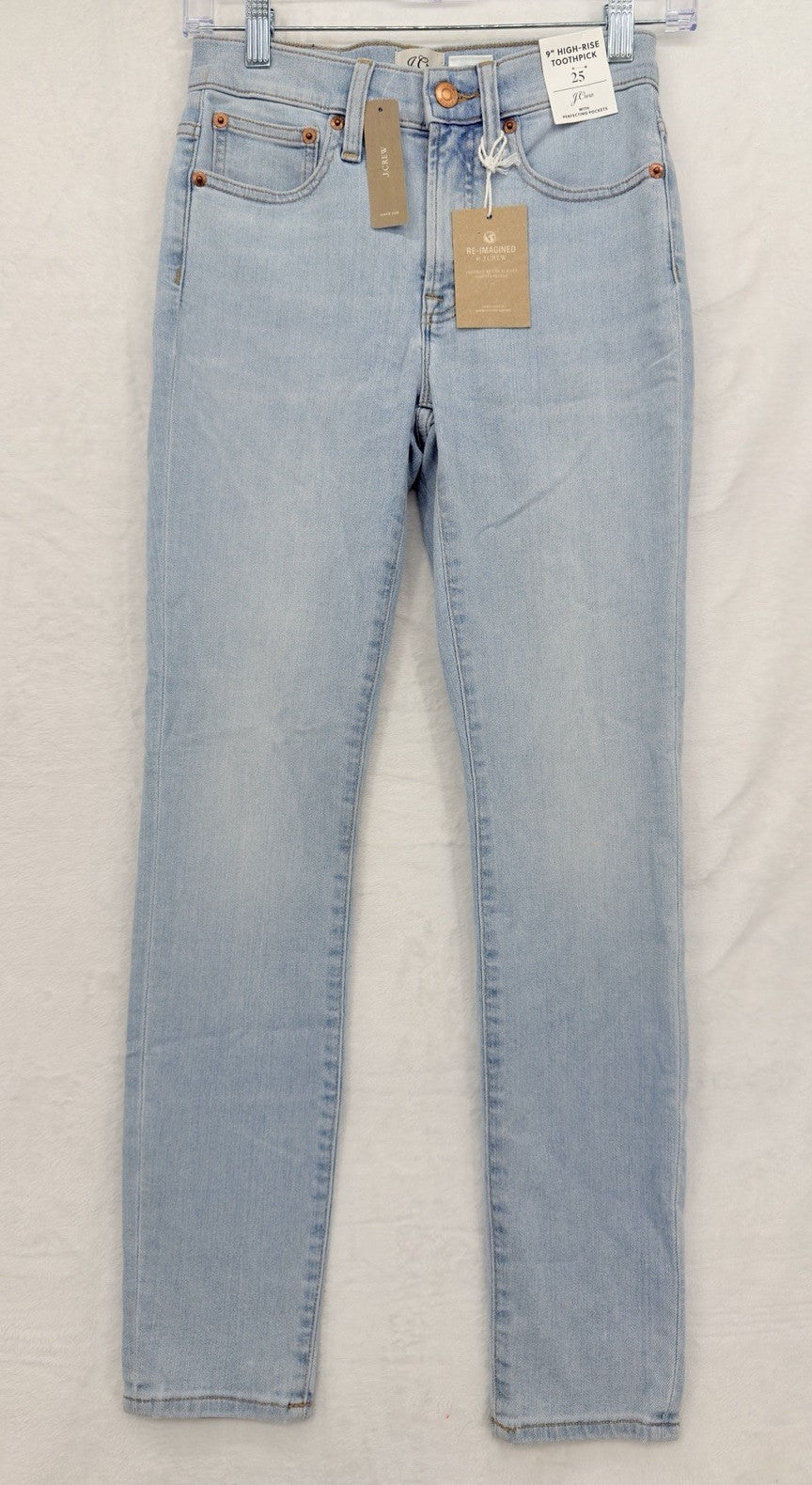 J Crew 9” High Rise Toothpick Jeans 25 Womens Blue Denim *FlawRead New NWT