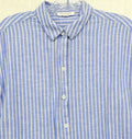 Beach Lunch Lounge Top Small Women Blue Linen Blend Short Sleeve Button Up Shirt