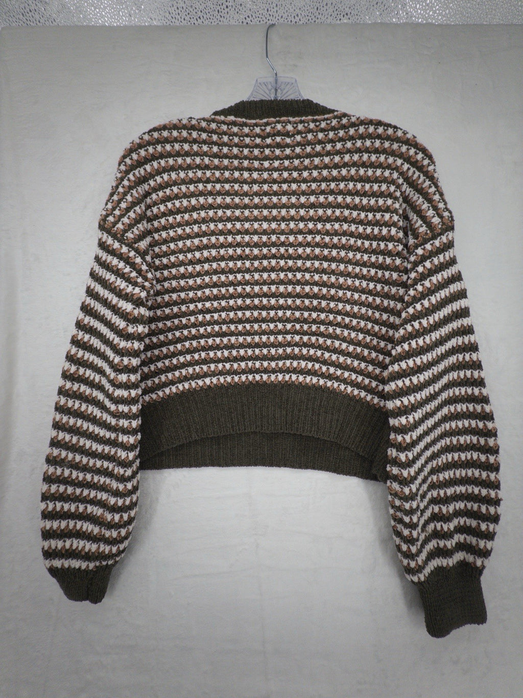 Hippie Rose Sweater Large Crop Long Sleeve V Neck Brown Crochet Pullover Womens