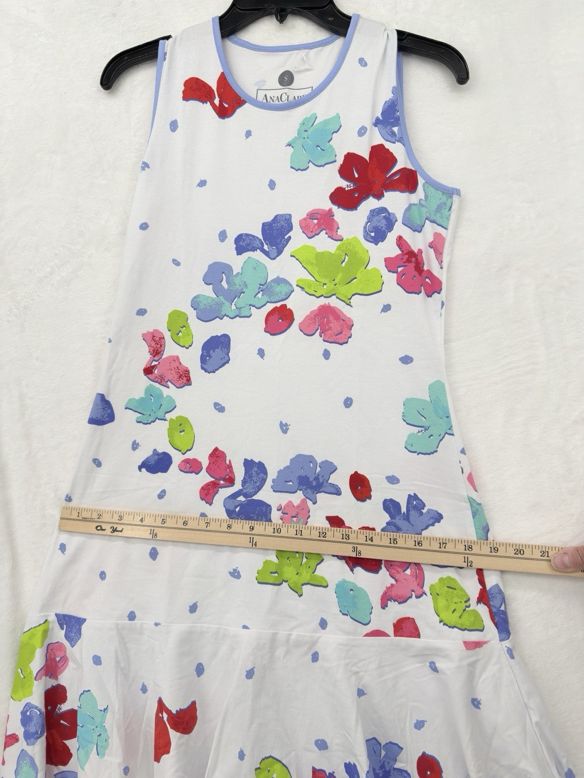 Ana Claire Dress Small Sleeveless Flounce Knit Pink Blue White Floral Women