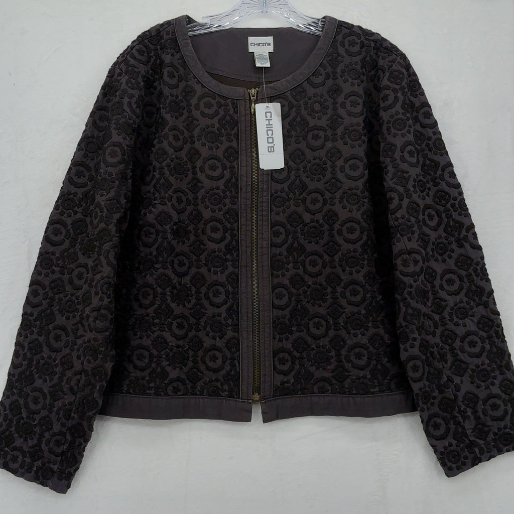 Chicos Size 3 Jacket Subtle Garden Giovanna XL Womens Full Zip Embroidered New M