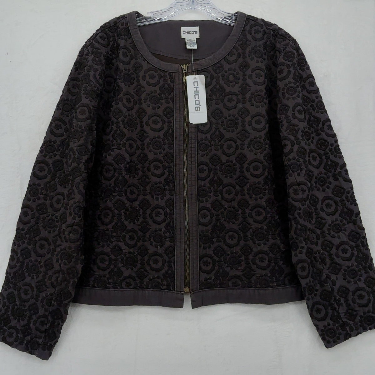 Chicos Size 3 Jacket Subtle Garden Giovanna XL Womens Full Zip Embroidered New M