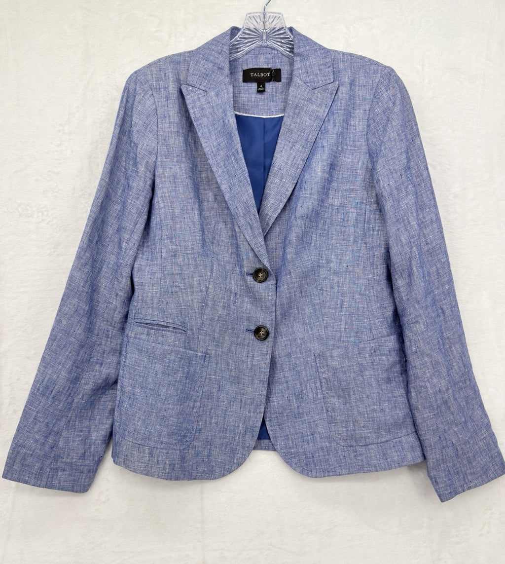 Talbots 100% Linen Jacket 4 Womens Blue Blazer Lined