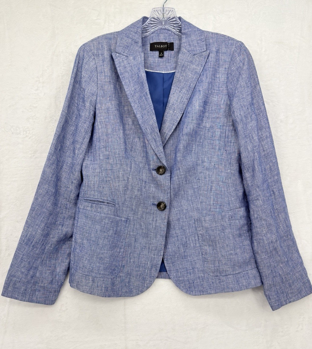 Talbots 100% Linen Jacket 4 Womens Blue Blazer Lined