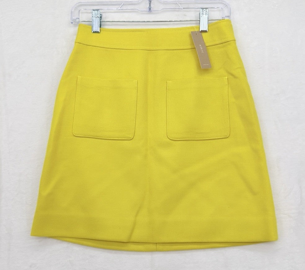 J Crew Wool Mini Skirt 0 Patch Pockets Yellow Lined A Line Womens New NWT