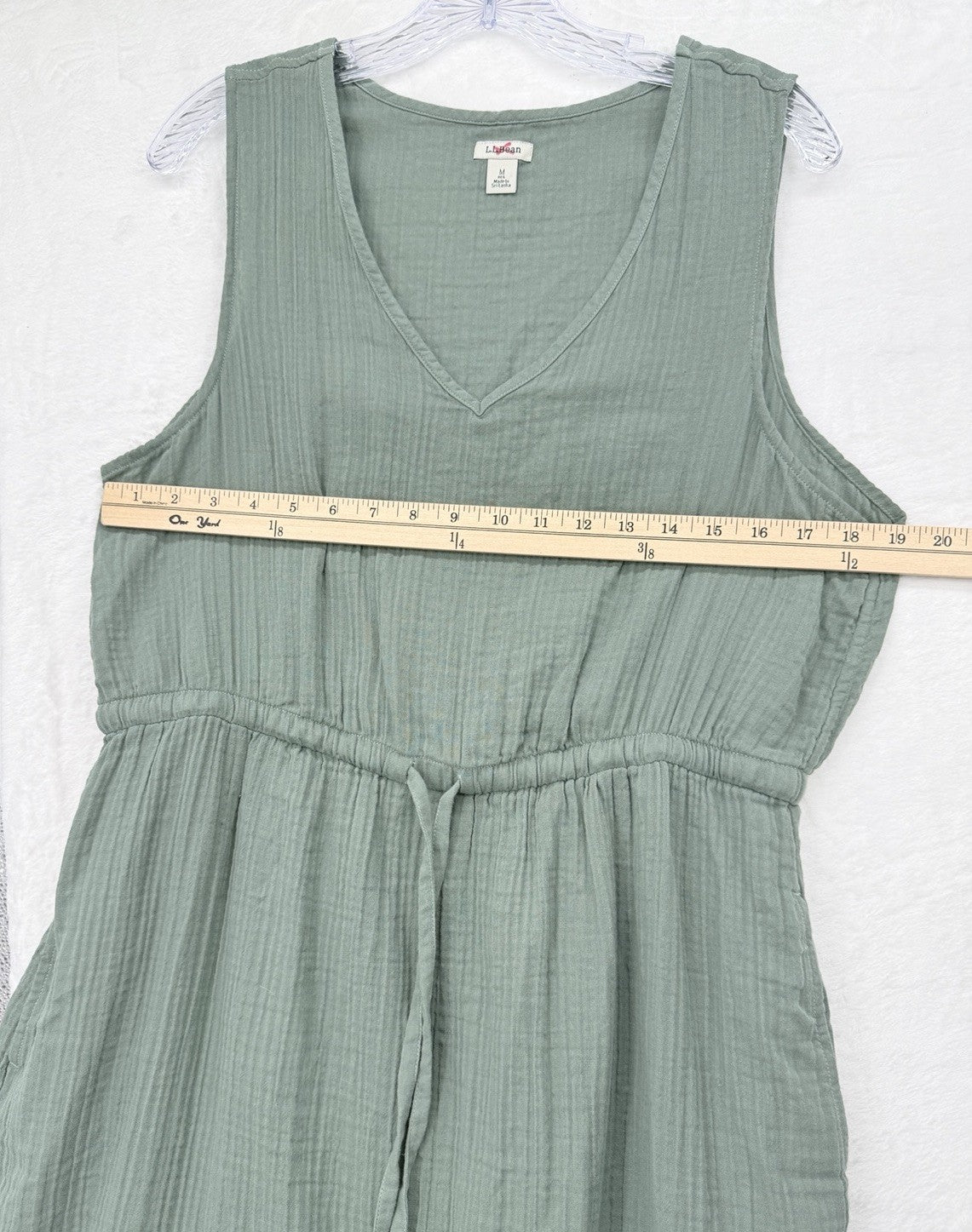 LL Bean Cloud Gauze Cotton Dress Medium Sage Green Sleeveless Pockets Womens