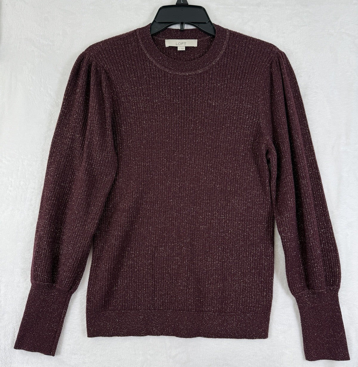 Ann Taylor LOFT Sweater Large Puff Sleeve Crew Neck Wool Blend Womens