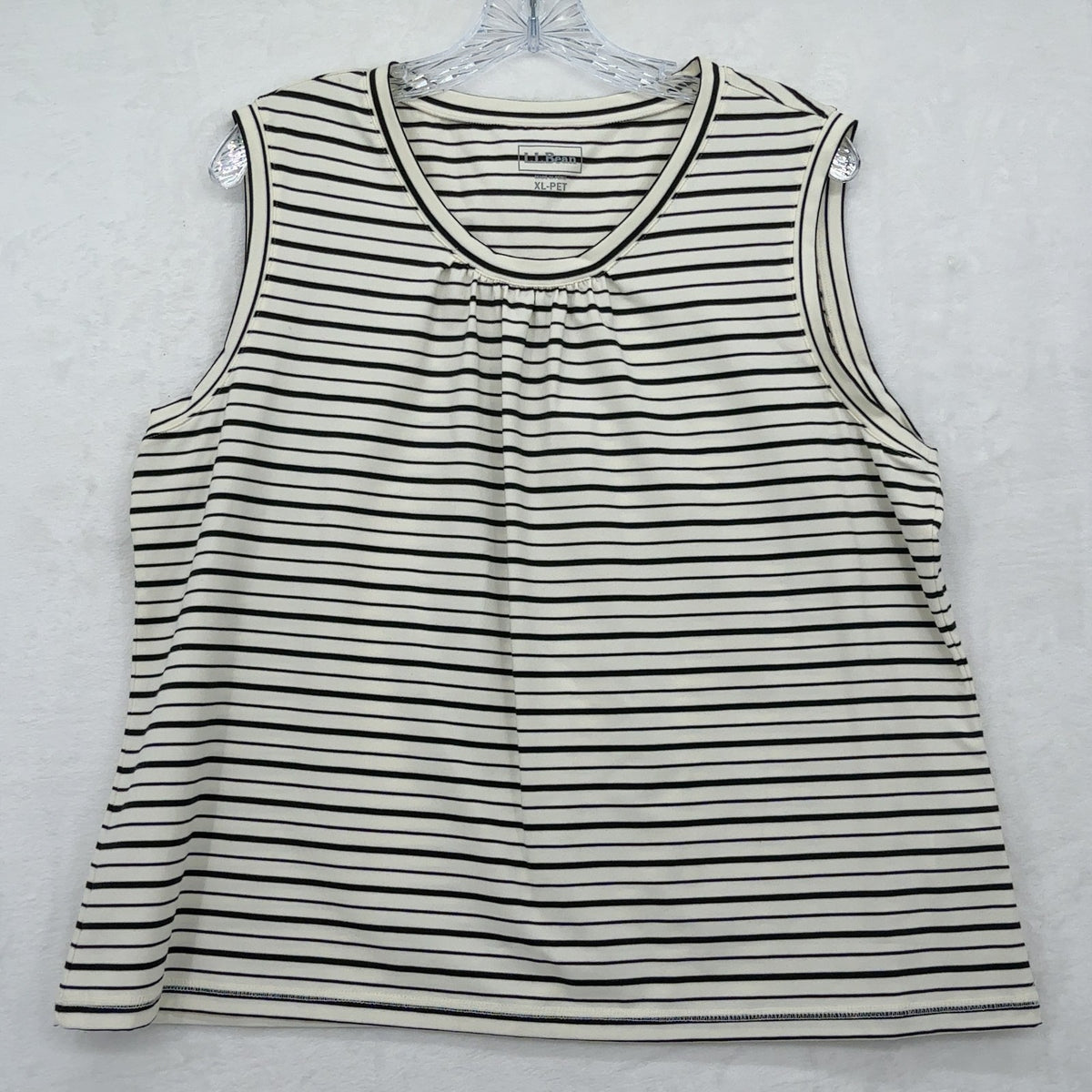 LL Bean Shell Top XL Petite Womens Cream Black Striped Sleeveless Scoop Neck Tee