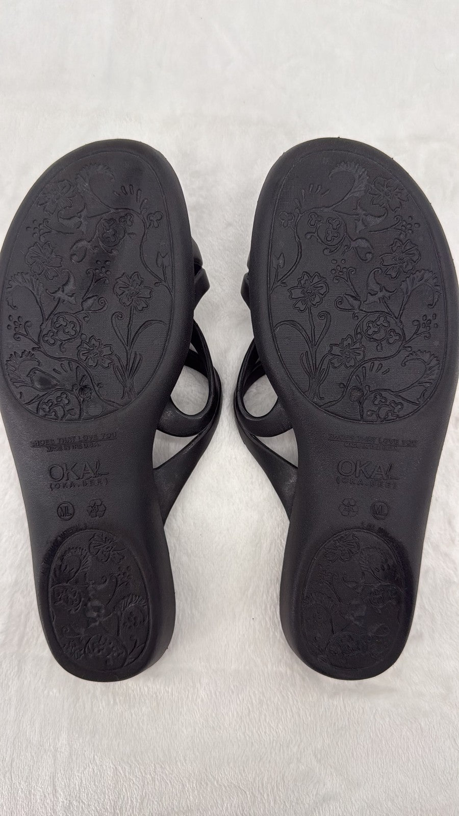 Oka B Okabashi Sandals ML Womens 8.5-9.5 Black Made in USA Slip On