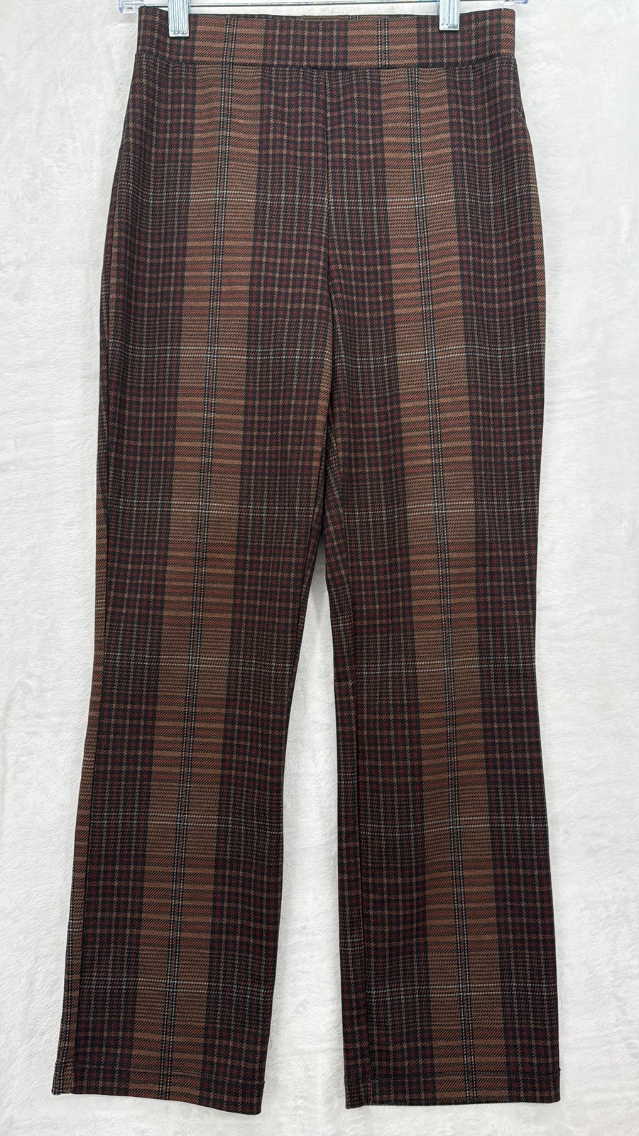 Sanctuary Anthropologie Pull On Pants XS Women Brown Plaid Stretch Straight Slim