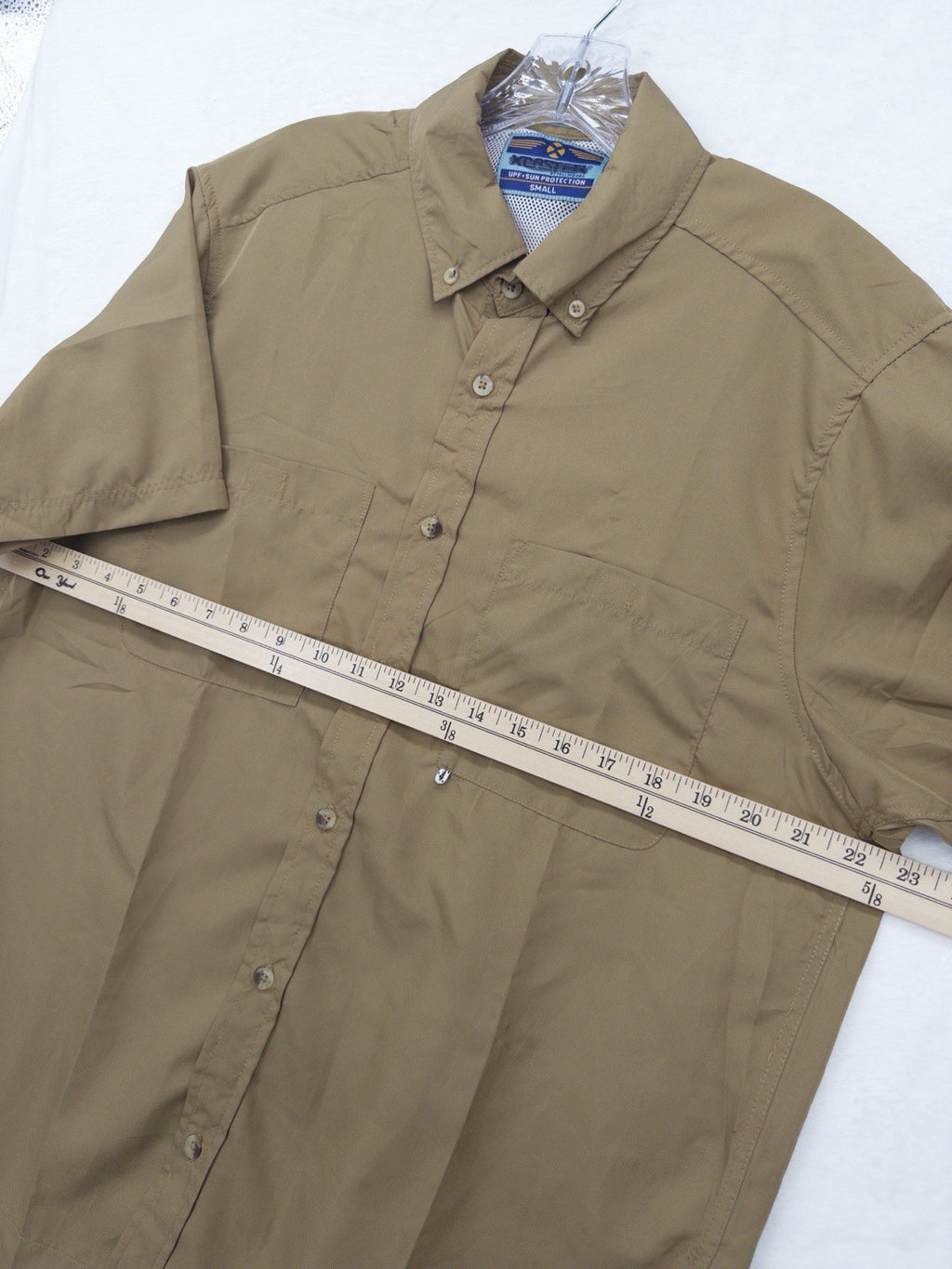 X Caster Shirt Small Brown Short Sleeve Button Up Mens XCaster Fishing UPF