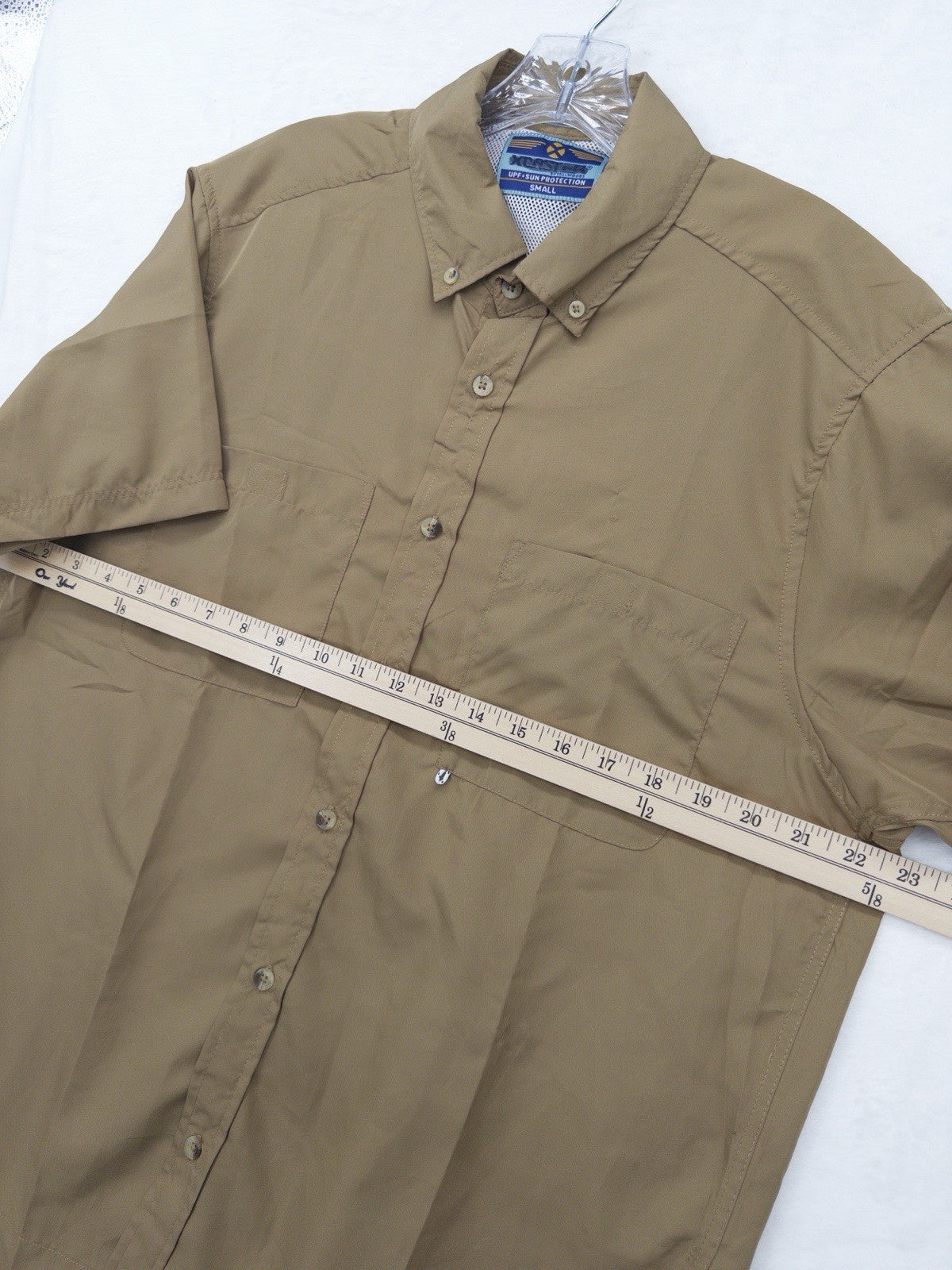 X Caster Shirt Small Brown Short Sleeve Button Up Mens XCaster Fishing UPF