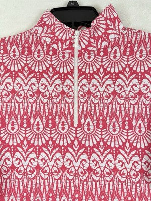 IBKUL Womens Long Sleeve Top Medium 1/4 Zip Mock Neck Pink Barbara Golf