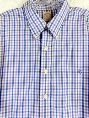 Brooks Brothers Dress Shirt XXL Mens Blue Purple Check Polo Long Sleeve