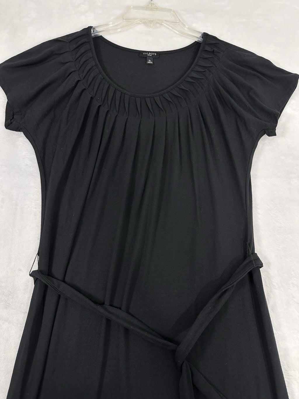 Talbots Dress Small Petite Black Knit Fit Flare Midi Short Sleeve Womens SP