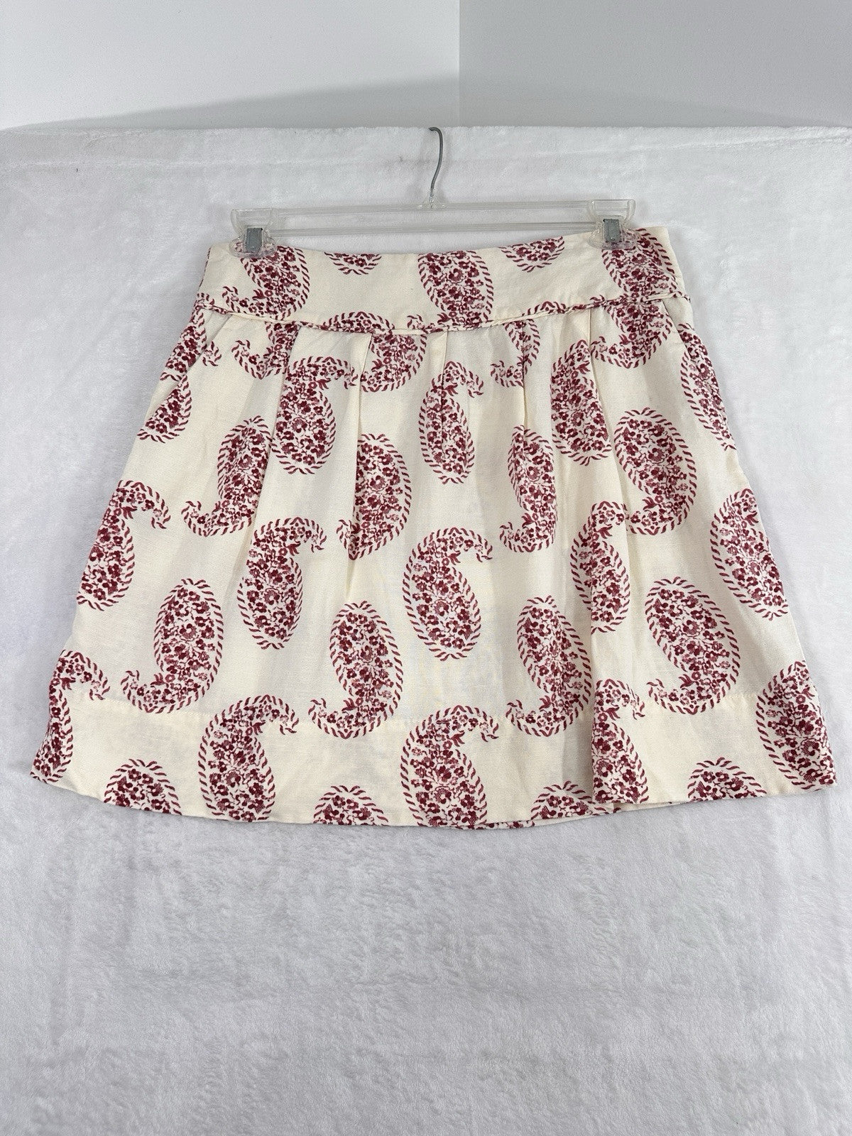 Ann Taylor LOFT Skirt Size 8 Linen Blend Short Boho Print Pockets Ivory Pleated