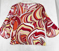 Chicos Abstract Bubble Hem Top Size 0 Orange Print Cold Shoulder Blouse Small