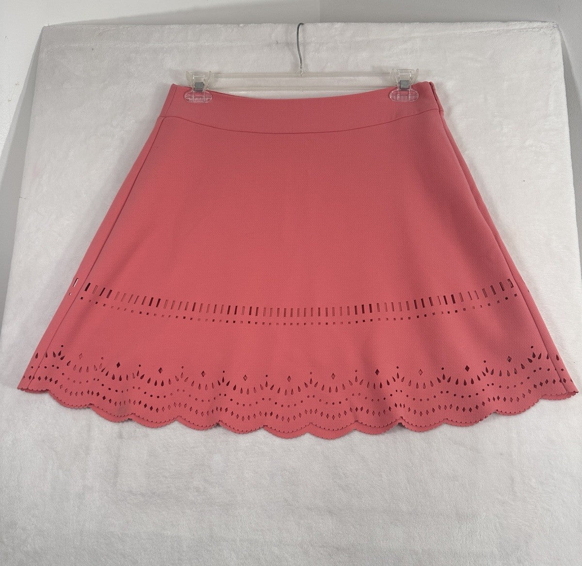 Ann Taylor LOFT Skirt 10 Pink Laser Cut Eyelet A-Line Flare Womens