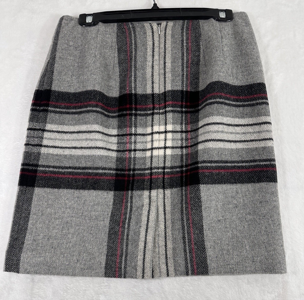 Vintage Talbots Skirt 10 Pencil A-Line Gray Plaid Wool Rabbit Hair Womens