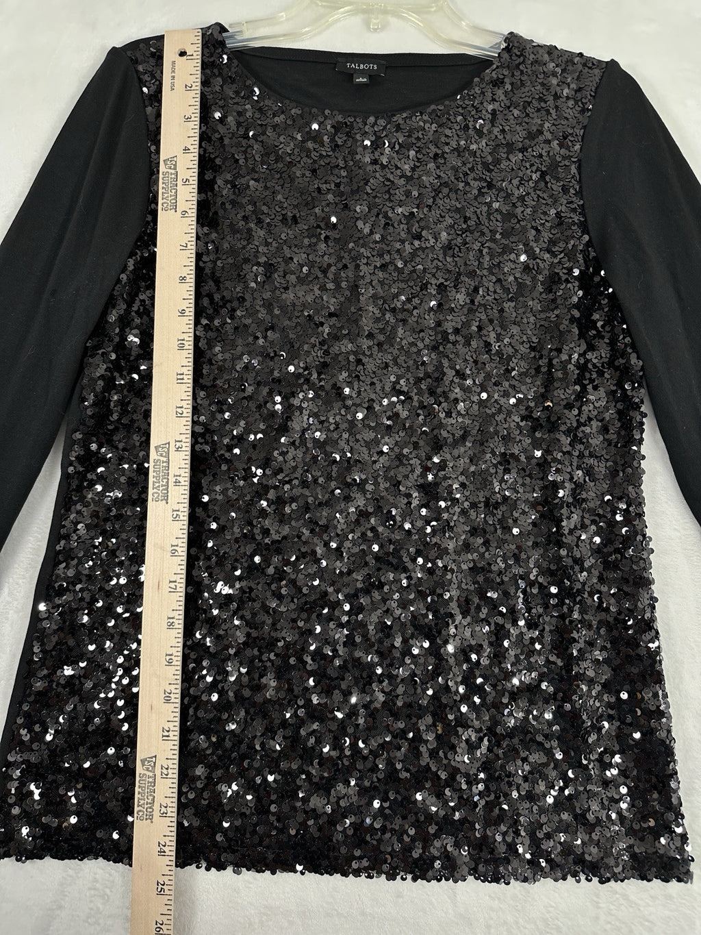 Talbots Small Tops Black Sequined Pima Cotton Long Sleeve Top Womens Sequin
